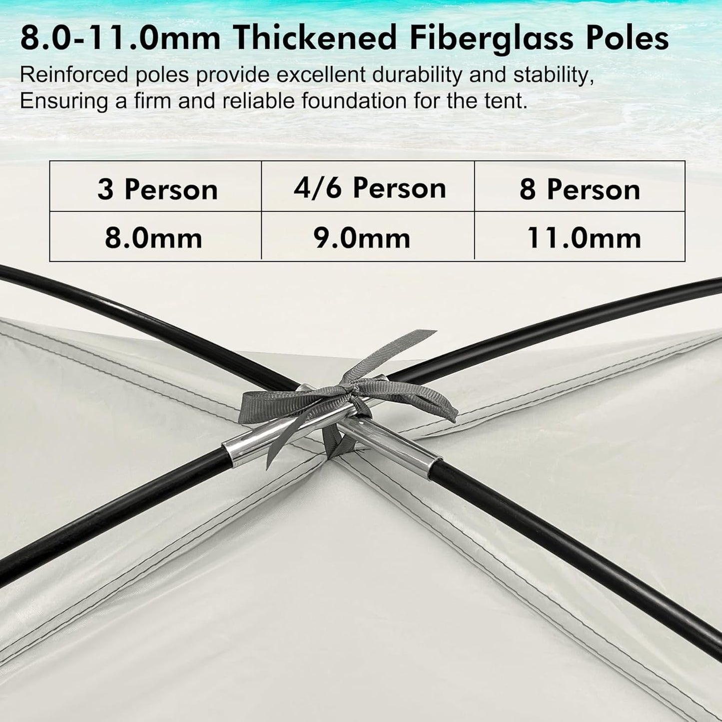 WhiteFang Beach Tent Anti-UV Portable Sun Shade Shelter for 3/4/6/8 Person, Extendable Floor with 3 Ventilating Mesh Windows Plus Carrying Bag, Stakes and Guy Lines