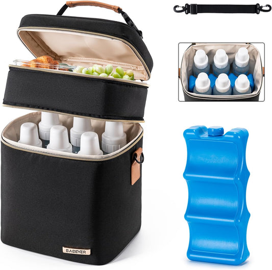 Breastmilk Cooler Bag with Ice Pack Fits 6 Baby Bottles Up to 9 Ounce