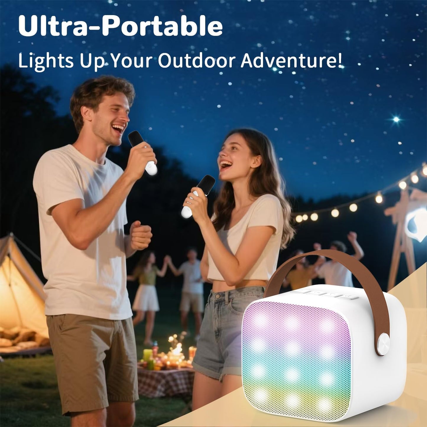 Mini Karaoke Machine for Kids Teen Adults - Toddler Toys Birthday Gift for Girls Ages 3-12, Portable Bluetooth Speaker Set with 2 Wireless Microphones fits Family Fun Home Party Outdoor Camping,White