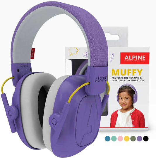 Alpine Muffy Kids - Hearing Protection - CE & ANSI Certified - Adjustable for Ages 3-16 years - Noise Cancelling Headphones - 25dB Sound Reduction Ideal for Protection and Concentration Aid – Purple