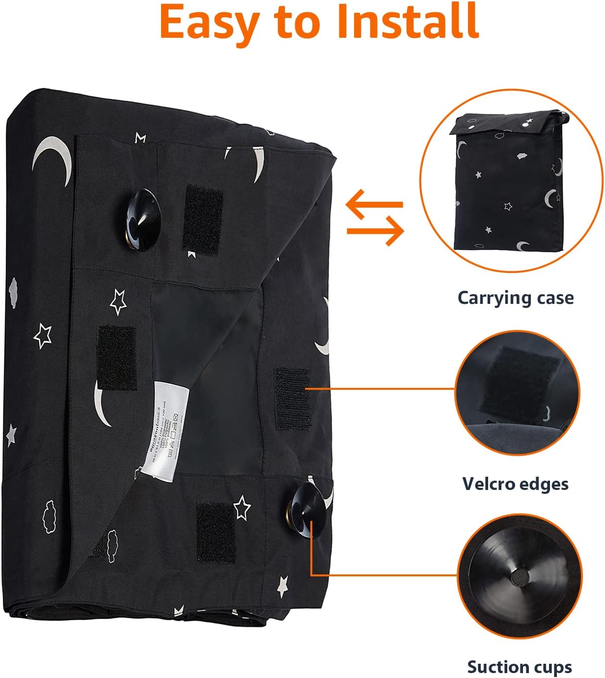 Amazon Basics Portable Blackout Curtain Shade with Suction Cups, 50" W x 78" L, 1-Pack, Moon and Stars