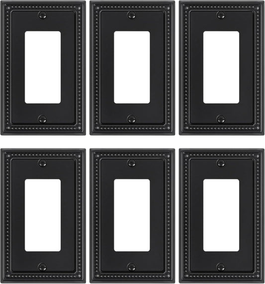 6-Pack Decorator Outlet Cover Plate, Pearls Decorative Switch Plates and Outlet Covers, Black Metal Wall Plates for Electrical Outlets, Receptacle, GFCI Outlet, Dimmer Switch