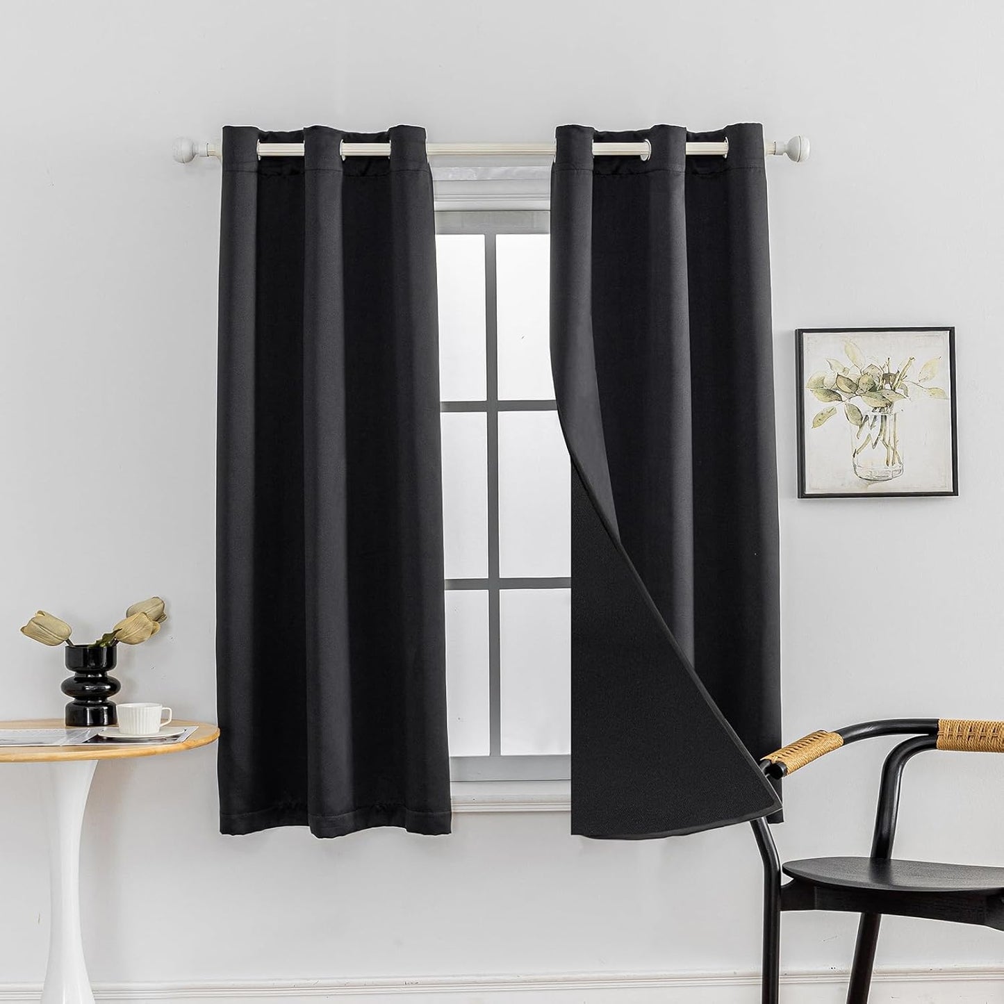 Anytime 100% Blackout Curtain Set, Thermal Insulated & Energy Efficiency Window Draperies for Guest Room, Full Shading Panels for Shift Worker and Light Sleepers（Black, 2 Panels, 42W x 54L）