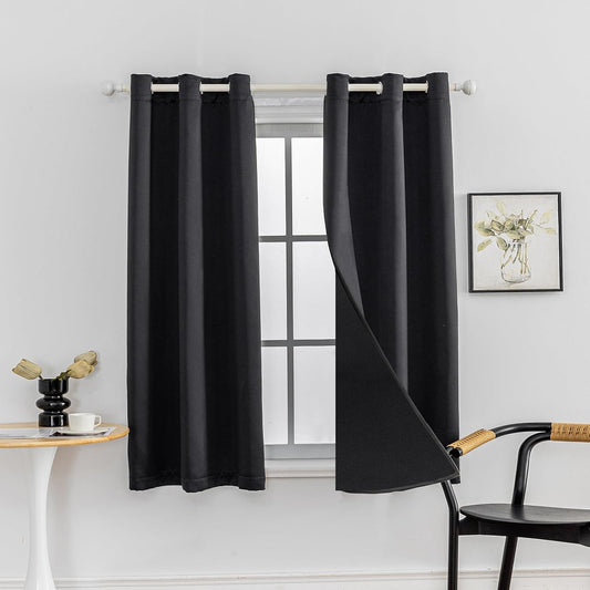 Anytime 100% Blackout Curtain Set, Thermal Insulated & Energy Efficiency Window Draperies for Guest Room, Full Shading Panels for Shift Worker and Light Sleepers（Black, 2 Panels, 42W x 45L）