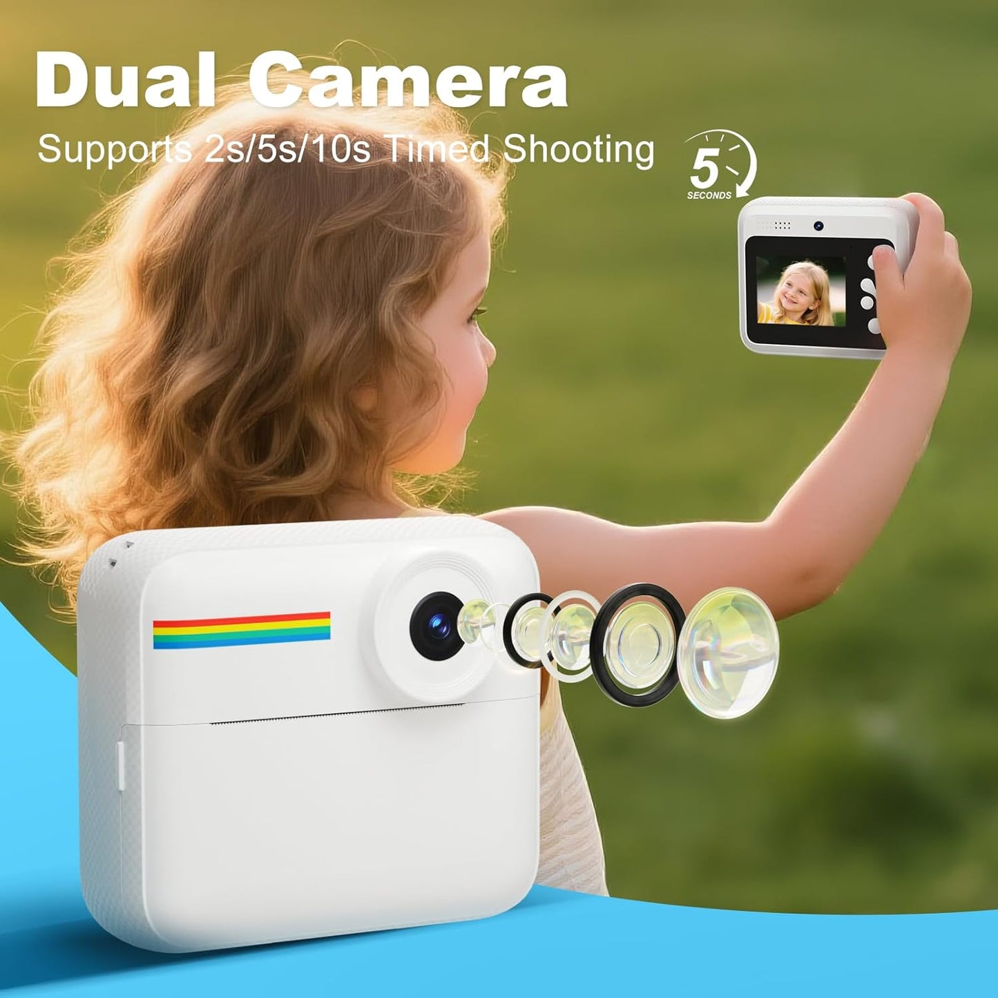 OTJ Kids Camera Instant Print - 1080P Kids Instant Cameras That Print Photos with 32GB Card - Daurable Kid Digital Camera Birthday Gift for Girls and Boys 3 4 5 6 7 8 9 10 Year Old