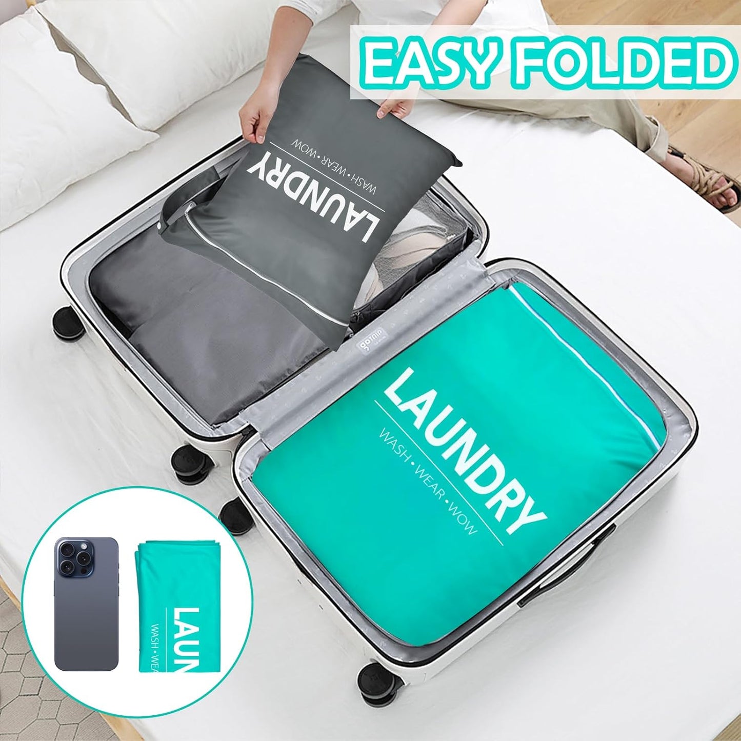 2 Pcs Large Travel Laundry Bag Waterproof Wet Dry Bag Washable Dirty Clothes Bag for Gym Clothes Laundry Wet Clothes Swimming Yoga