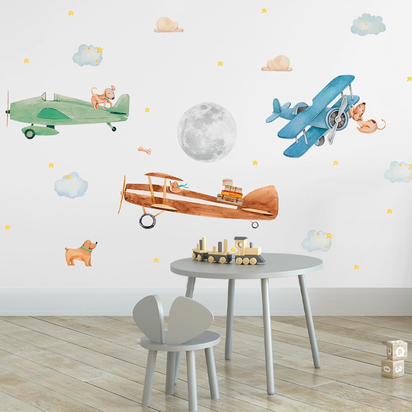 Airplane Wall Decals by Lipastick - Wall Decals for Boys Bedroom, Watercolor Vintage Plane Stickers for Kids, Boys Room, Baby Nursery, Toddler Decor - Premium Vinyl Aircraft Art