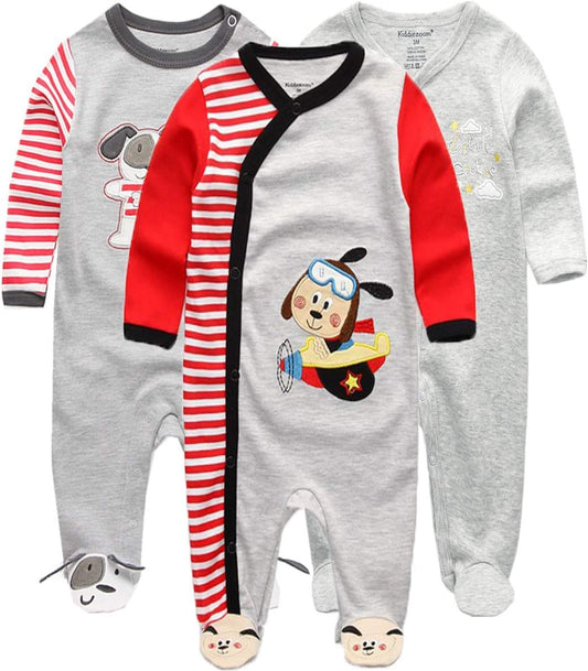 Kiddiezoom Baby and Toddler Boys'Snug Fit Footed One-Piece Romper Jumpsuit Cotton Cotton Footed Outfit