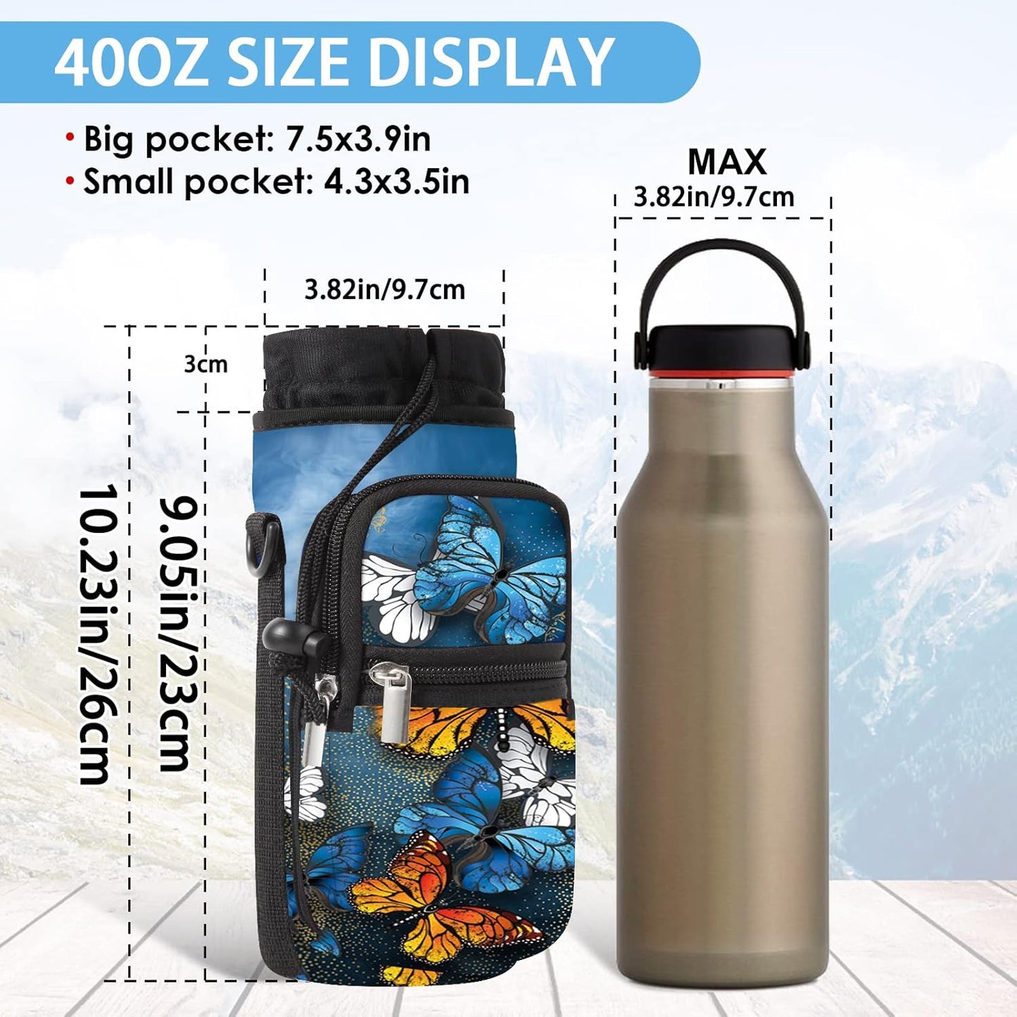 25/32/40/64oz Water Bottle Bag Holder Carrier-Insulated Crossbody Sling Case Sleeve with Strap & Pockets for Men Women Gym Cycling Travel Walking Hiking Camping