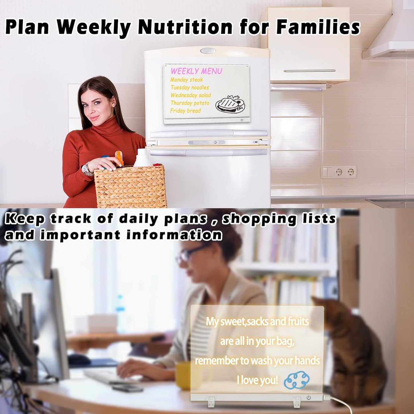 Acrylic Dry Erase Board with LED Light -11.8"x8.5" Clear Glowing Memo,Brightness Level Adjustment,12 Color Markers, Ideal for Office/Home/Kids (Standard Edition+Battery Power Supply Box)