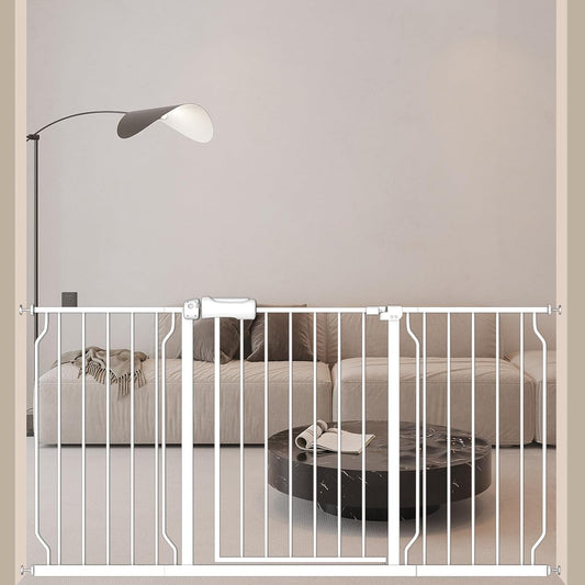 ALLAIBB Extra Wide Baby Gate Pressure Mount with Auto-Close, White Metal Safety Gate for Stairs & Doorways - Child Proof, Pet Barrier for Hallways, Kitchen, Living Room for 57.48-62.02 inch