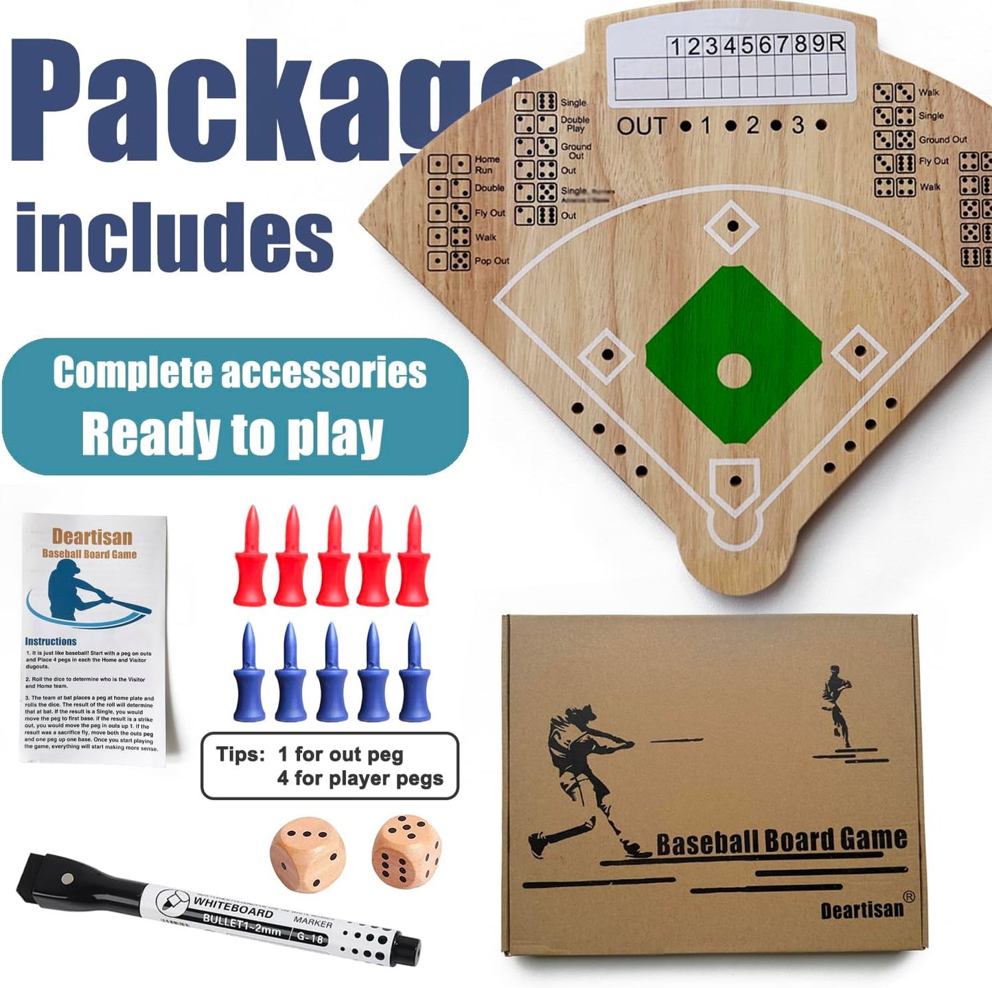 Baseball Board Game, Oak Made Leisure Game for Sport Battle Table Game for Family Party Holiday Coffee Travel Time Gameboard