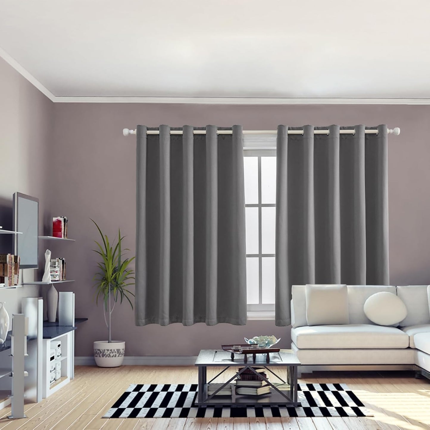 Anytime 100% Blackout Curtain Set, Thermal Insulated & Energy Efficiency Window Draperies for Guest Room, Full Shading Panels for Shift Worker and Light Sleepers（Grey, 2 Panels, 70W x 63L）