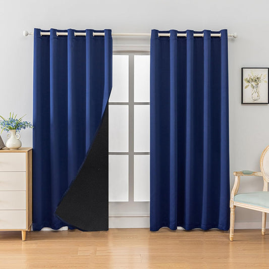 Anytime 100% Blackout Curtain Set, Thermal Insulated & Energy Efficiency Window Draperies for Guest Room, Full Shading Panels for Shift Worker and Light Sleepers（Navy Blue, 2 Panels, 70W x 72L）