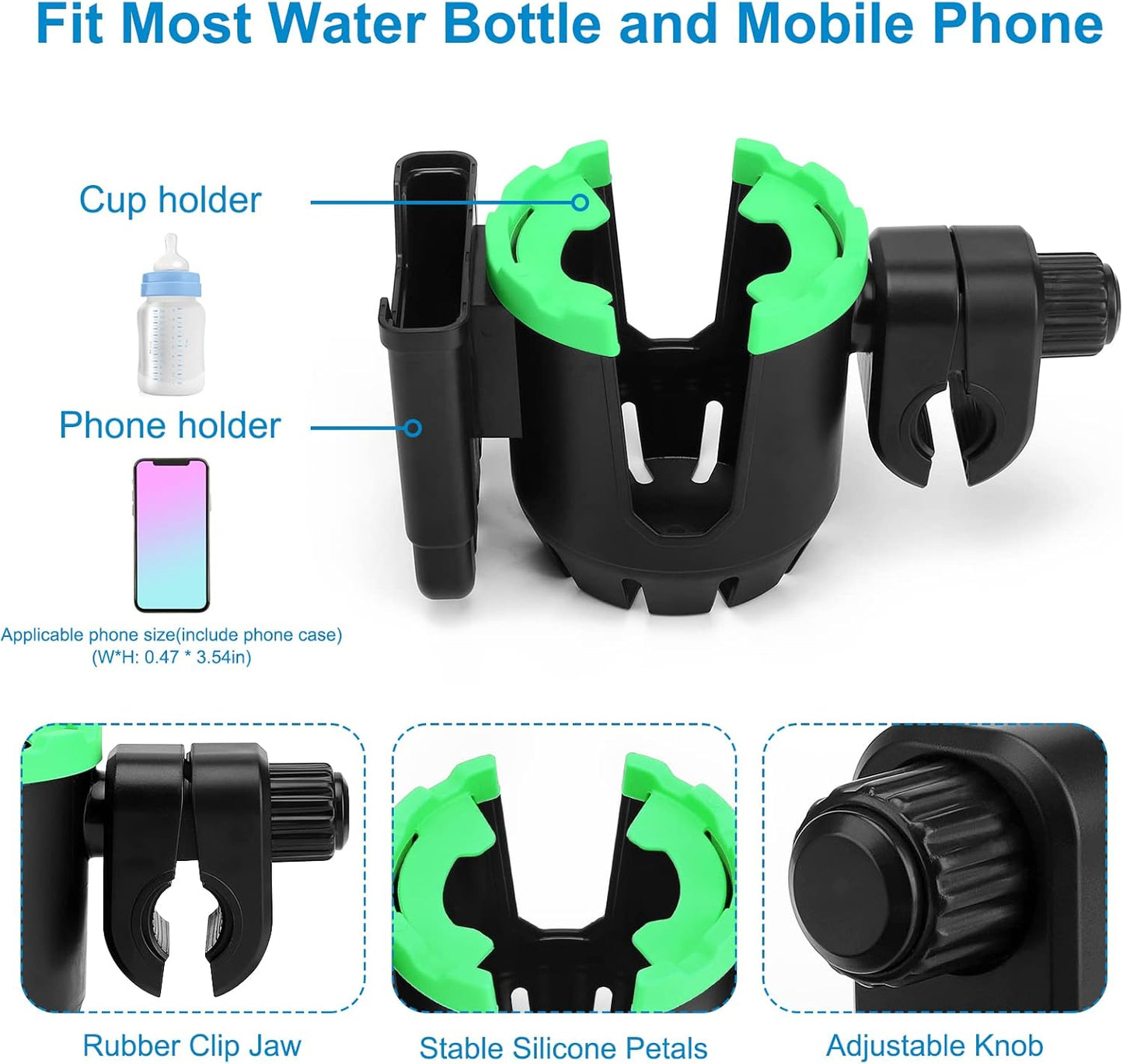 Accmor Stroller Cup Holder with Phone Holder, Universal Cup Holder, Bike Cup Holder, 360° Rotatable Large Caliber Drinks Holder for Stroller, Bike, Wheelchair, Walker
