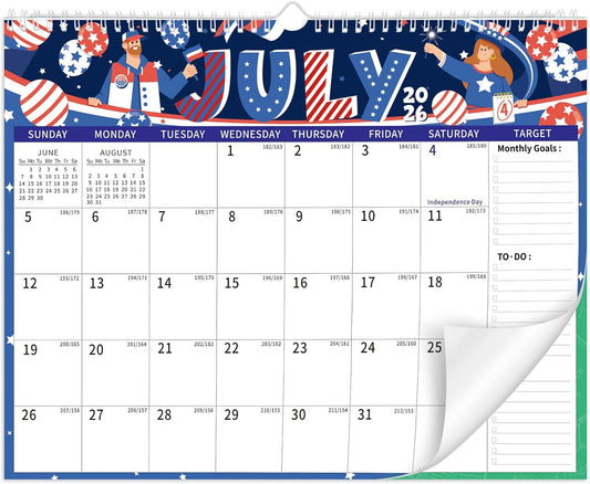 Wall Calendar 2026-2027, 18 Month Large Desk Calendar from January 2026 to June 2027 14.5" x 11.8" Monthly Calendar with Twin-Wire Binding for Home Office Planning Organisers, Festival Style