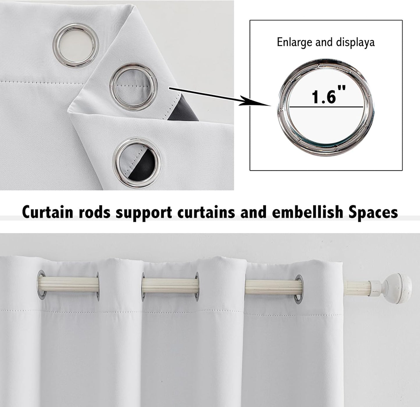 Anytime 100% Blackout Curtain Set, Thermal Insulated & Energy Efficiency Window Draperies for Guest Room, Full Shading Panels for Shift Worker and Light Sleepers（Greyish White, 2 Panels, 52W x 63L）