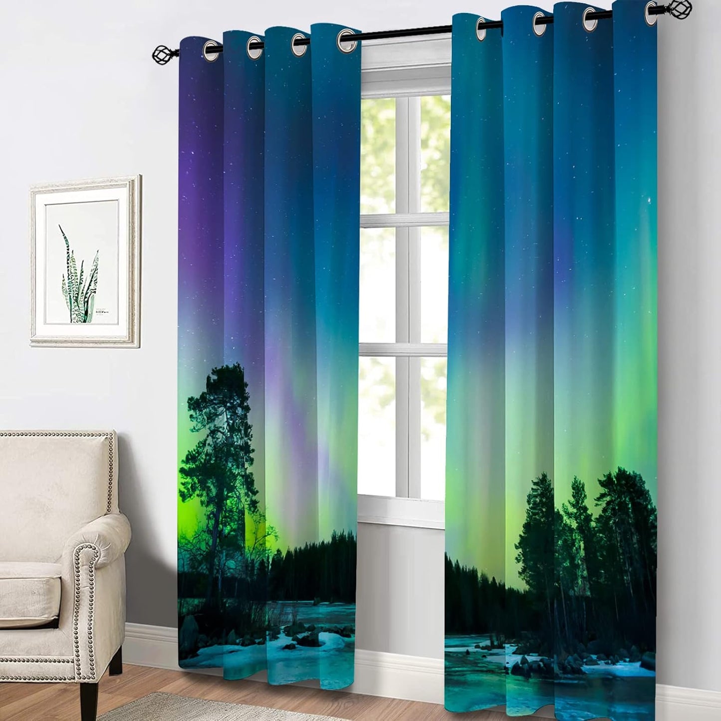 Aimego Colorful Aurora Blackout Curtains Beautiful Wonders of Nature Pattern Window Drapes Decor for Bedroom Living Room Grommet Top Room Darkening Curtains 2 Panel Set, 52"X63"