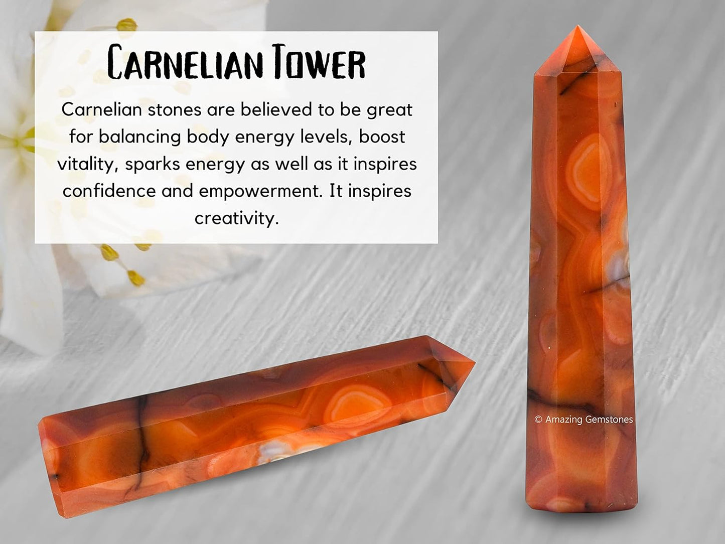 Amazing Gemstone Carnelian Crystal Towers ~ Natural Healing Crystal Point Obelisk for Reiki Healing and Crystal Grid (2" to 3" INCH)