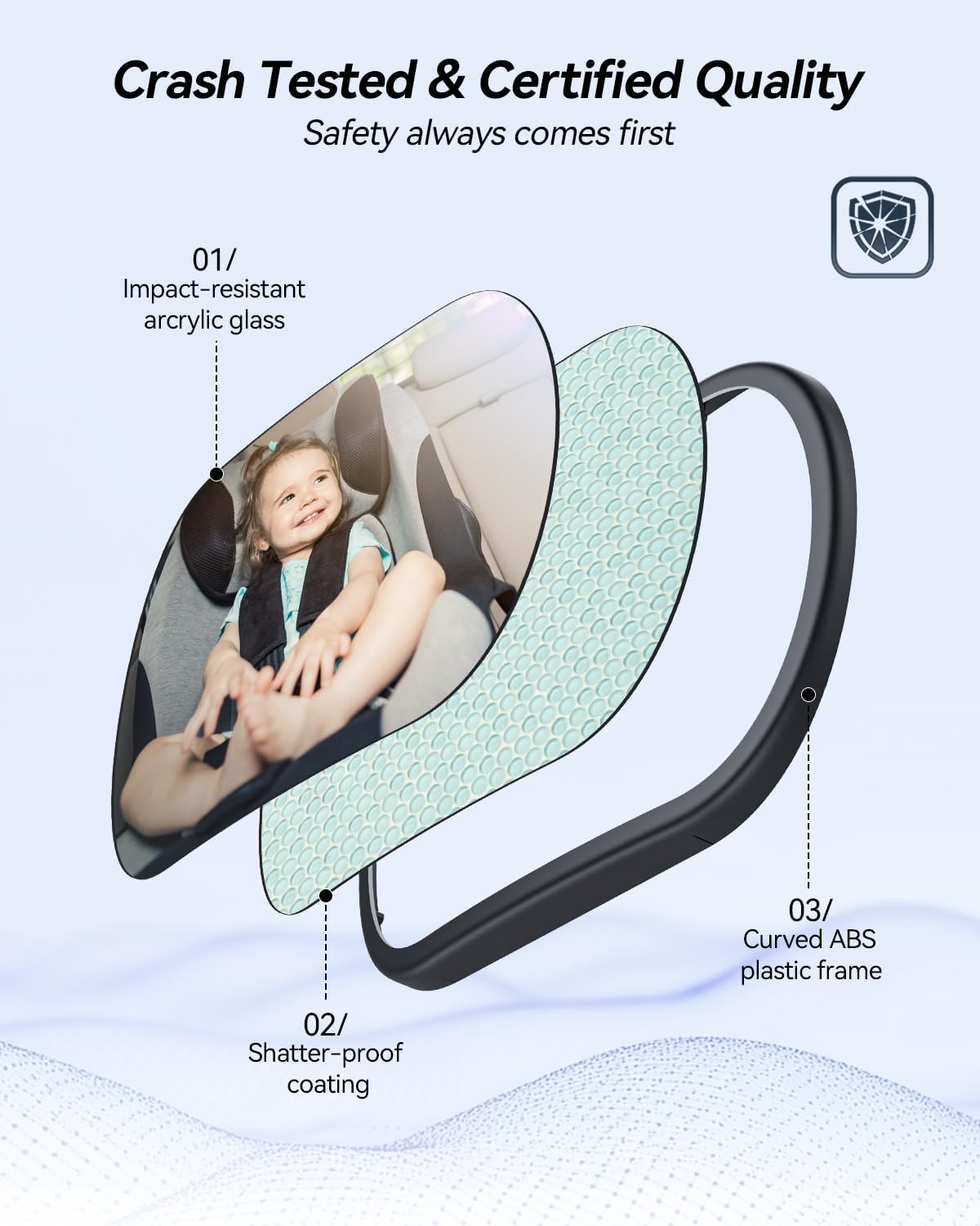 Baby Car Mirror for Backseat - Rear Facing Car Seat Mirror Safety for Infant Newborn - Easily Observe the Baby Move,Clear Wide View,360°Rotation, Secure, Shatterproof - Black