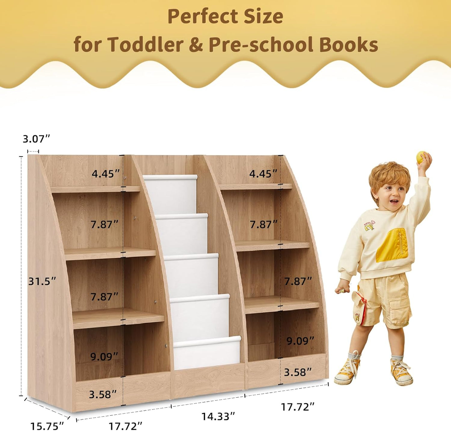 4 Tier Kids Bookshelf, 4 Layer Sling Kids Book Shelf for Kids Rooms, XXL Wood Children Bookcase,Baby Storage Book Rack,Toddler Bookshelf, Book and Toy Organizer,Book Display Shelf Burlywood