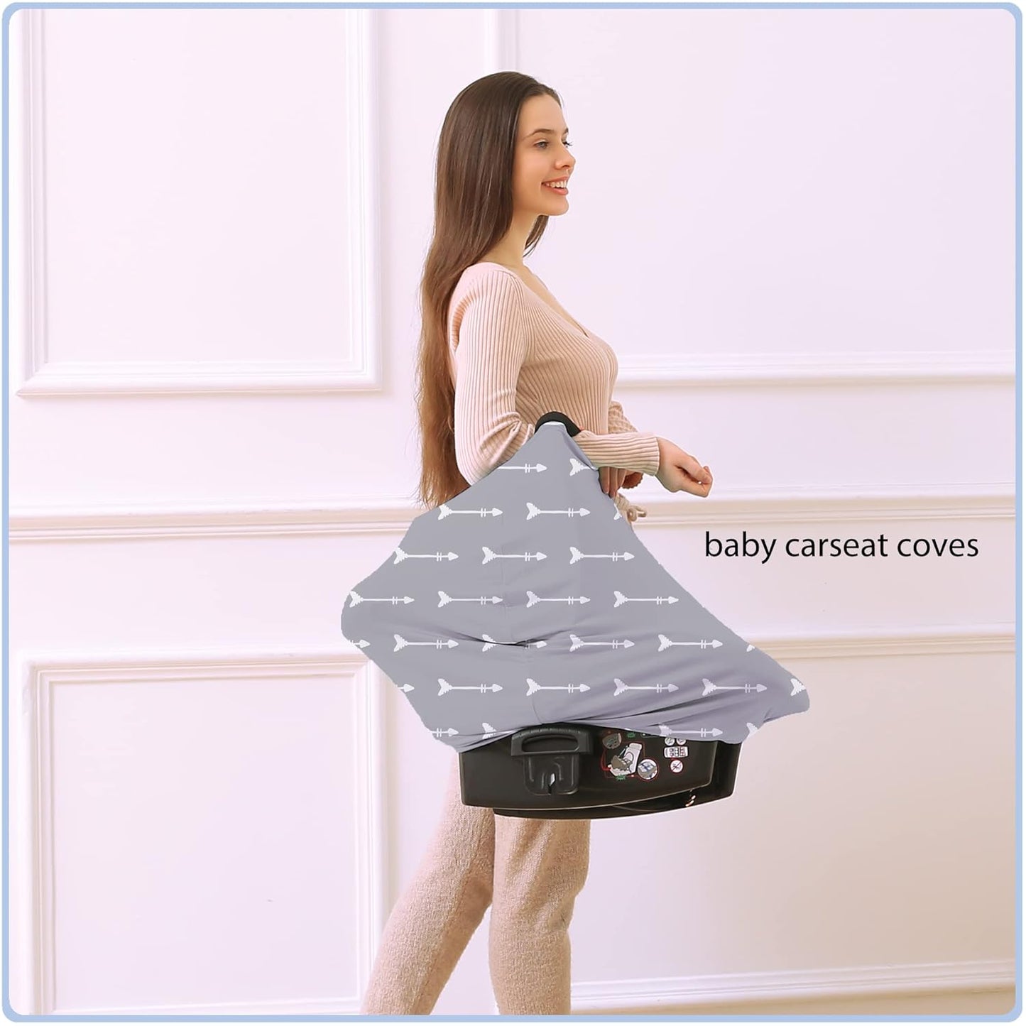 Nursing Carseat Canopy Breastfeeding Cover - Multi-use Stretchy Car Seat Covers for Babies, Baby Shower Gifts (Grey Arrows)