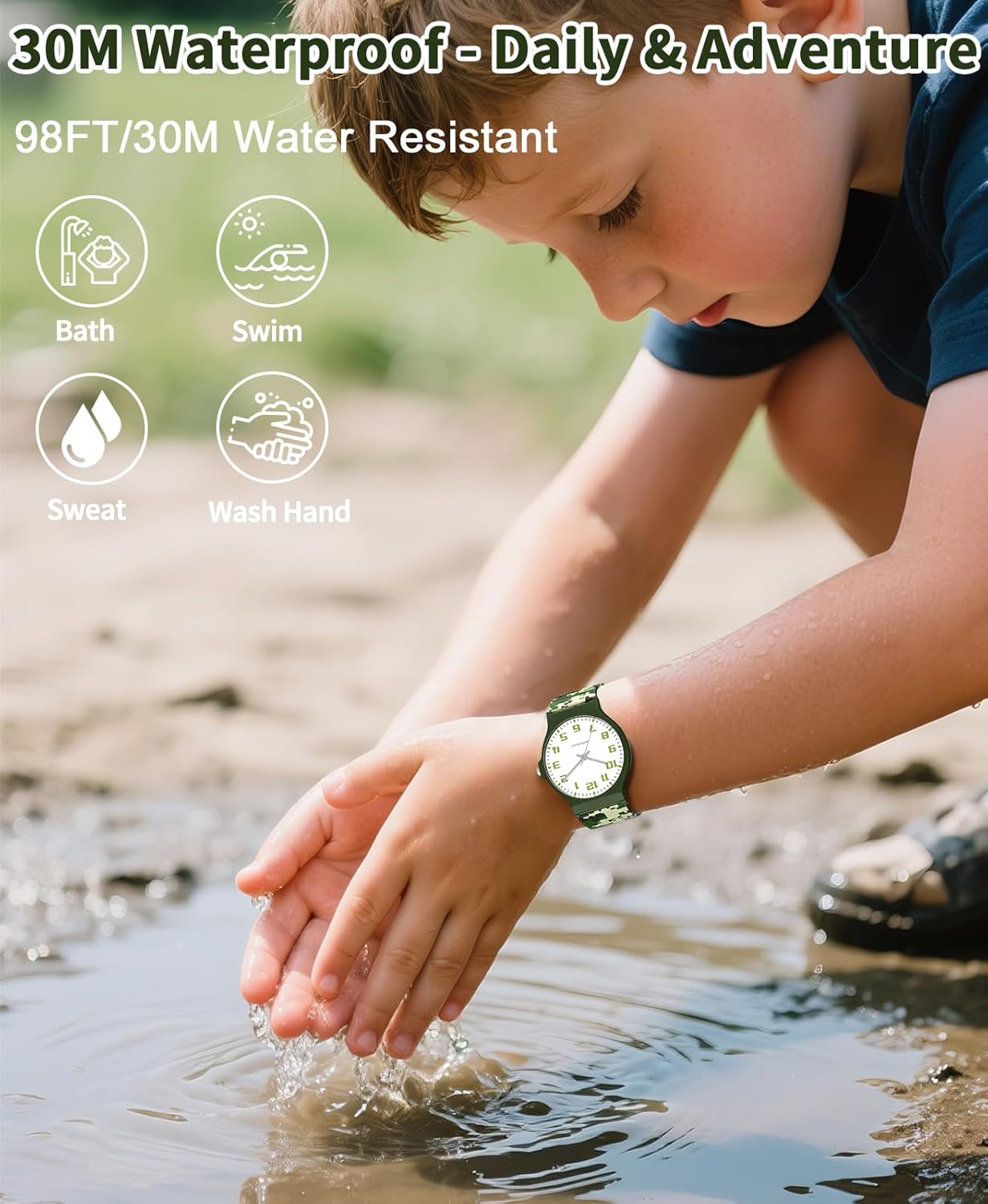 Kids Analog Watch Boys Girls, 30M Waterproof, Sports Watch for Boys, Easy to Read Children's Thin Dial Wrist Watches with Soft Band, for Ages 5-15 Kids Great Birthday Gifts Christmas Day