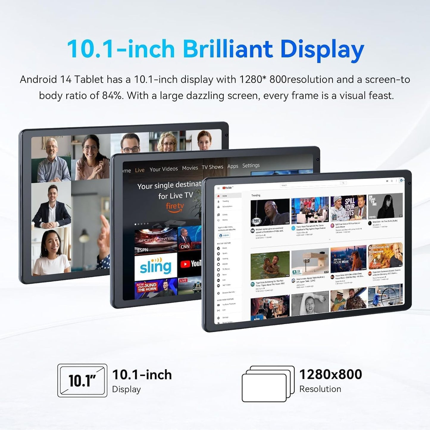 Android Tablet, 10.1 inch Tablets with 1280 * 800 IPS HD Touchscreen, Octa-Core Processor, 10(4+6) GB RAM 128GB ROM, 1TB TF Card Expandable, 5G/2.4G WiFi, BT 5.0,Dual Camera, Google Tablet