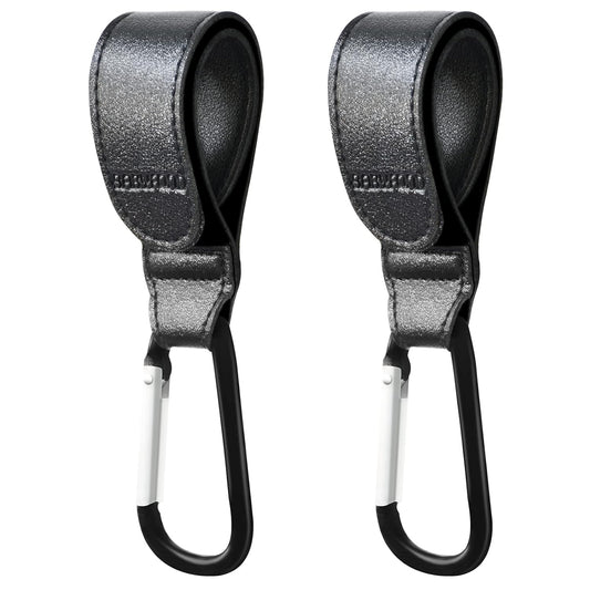 Stroller Hooks for Hanging, 2 PCS Durable Leather Style Stroller Clip Straps, Baby Stroller Hooks for Diaper Bags Grocery Shopping Bags, Mommy Hook for Stroller (Black)