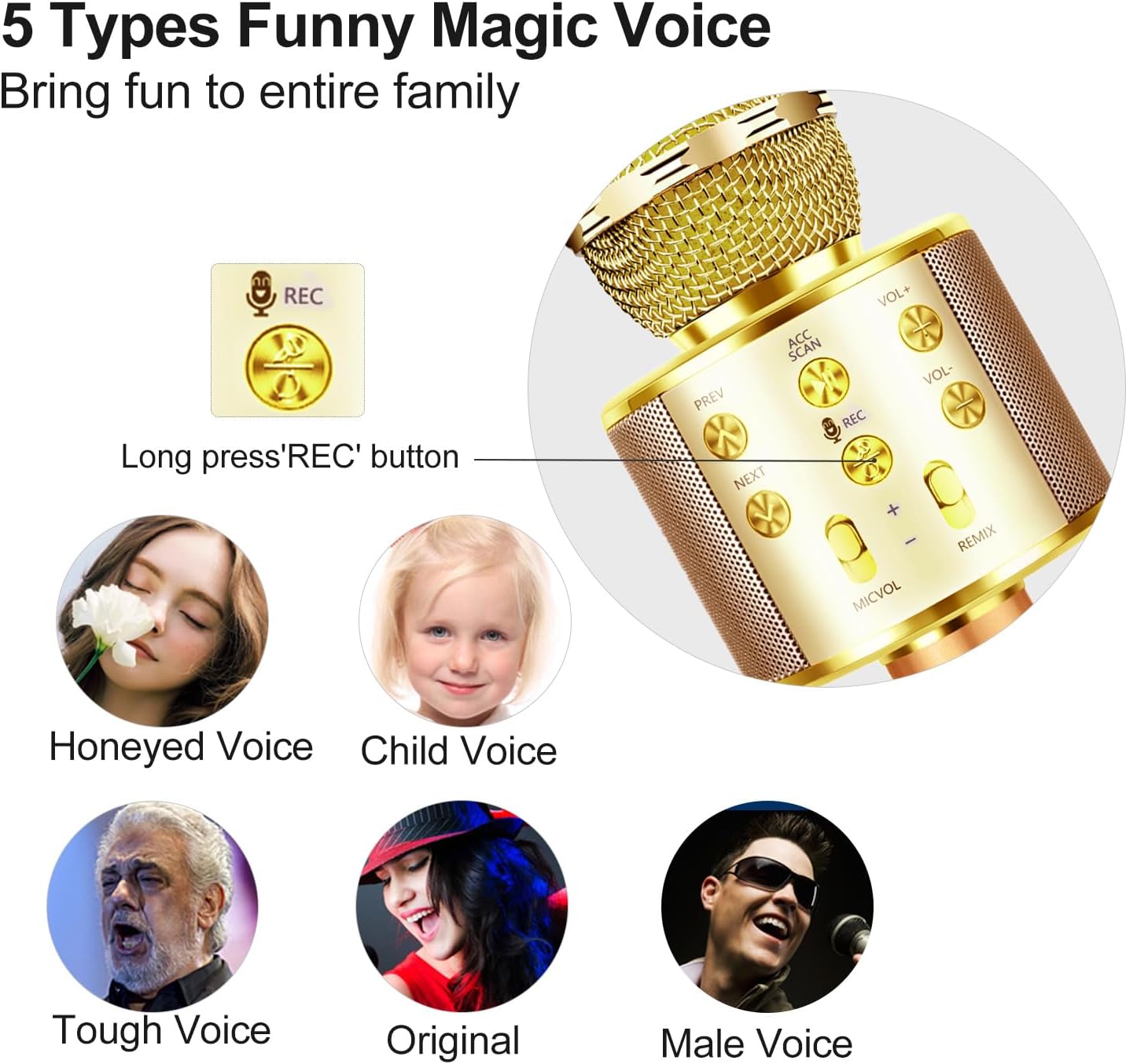 Microphone for Kids Voice Changer Karaoke Microphones Boy Girl Gifts Age 3-12 Portable Child Microphone Karaoke Kid Wireless Bluetooth Microphones Birthday