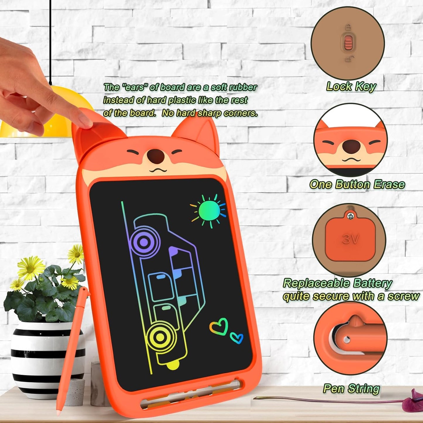 LCD Writing Tablet 10 Inch, Doodle Board Toy, Cute Fox Drawing Pad for Kids Ages 2-6 - Educational Gift for Christmas & Birthday (Fox)