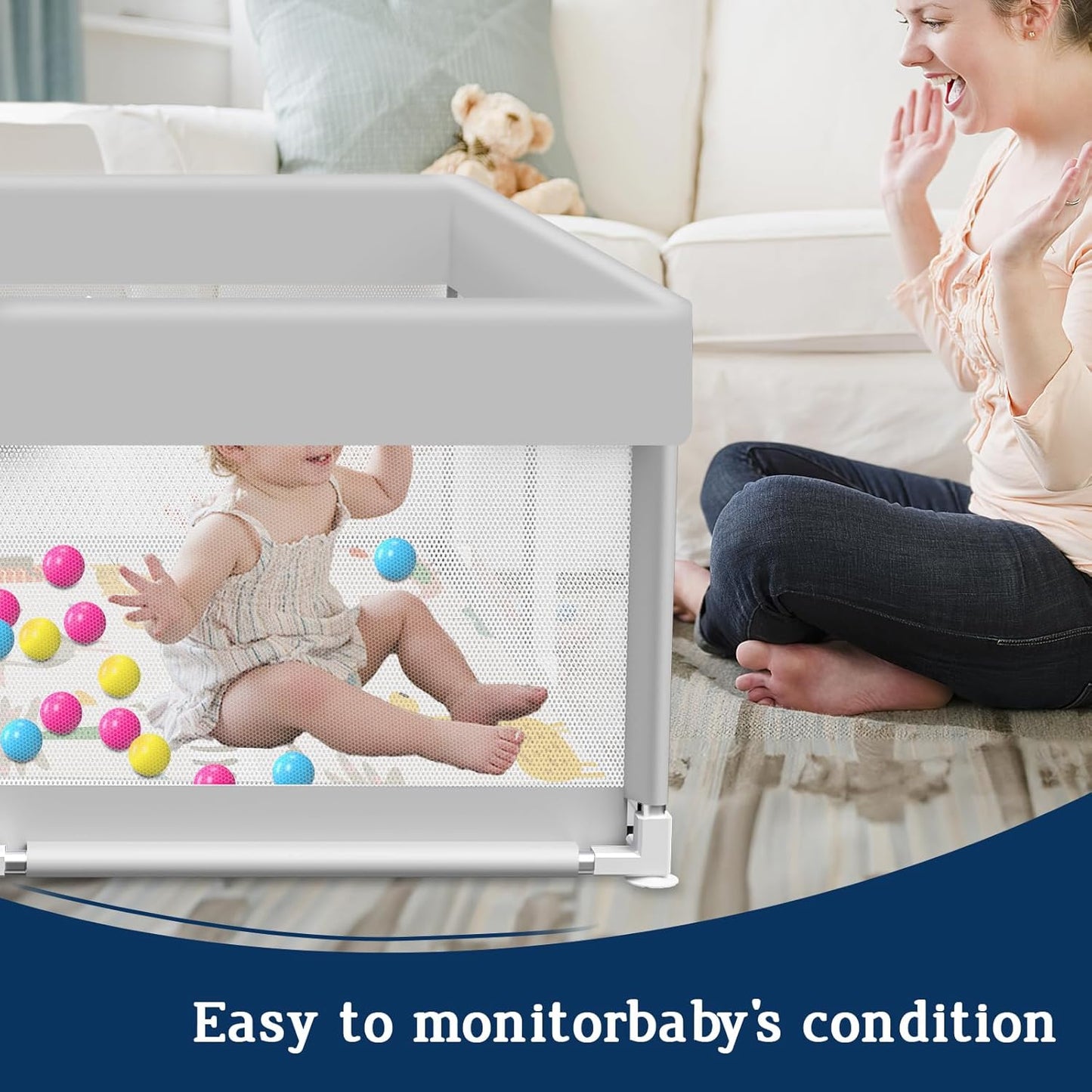 Baby Playpen with Mat, 50x50 Inch Playpen with Mat Waterproof for Babies and Toddlers Play Pen Playards Safety Gate Fence Active Center Indoor