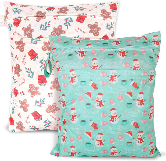 2pcs Travel Waterproof Laundry Bag, Cloth Diaper Wet Dry Bags with Handle & 2 Zipper Pockets, Reusable Washable Dirty Clothes Bag for Baby Adult Travelling Hanging, Bathing Beach Pool Daycare