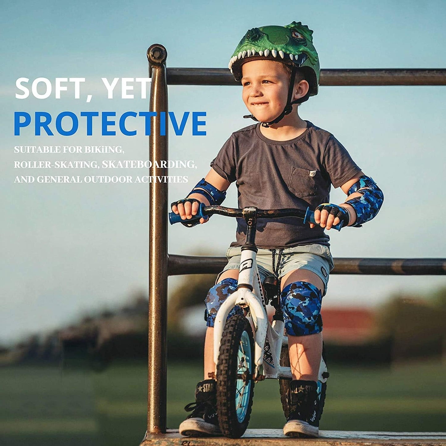 Soft-Style Kids Knee and Elbow Pads with Bike Gloves, Flexible Impact-Resistant Gear for Ages 2-11, Designed for Balance Bikes, Roller-Skating, and Skateboarding