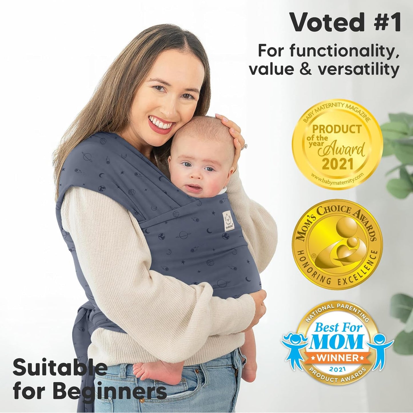 KeaBabies Baby Wrap Carrier - All in 1 Original Baby Carrier Newborn to Toddler Sling, Easy to Wear, Hands Free Bonding, Lightweight, Breathable Infant Wraps (Planets)
