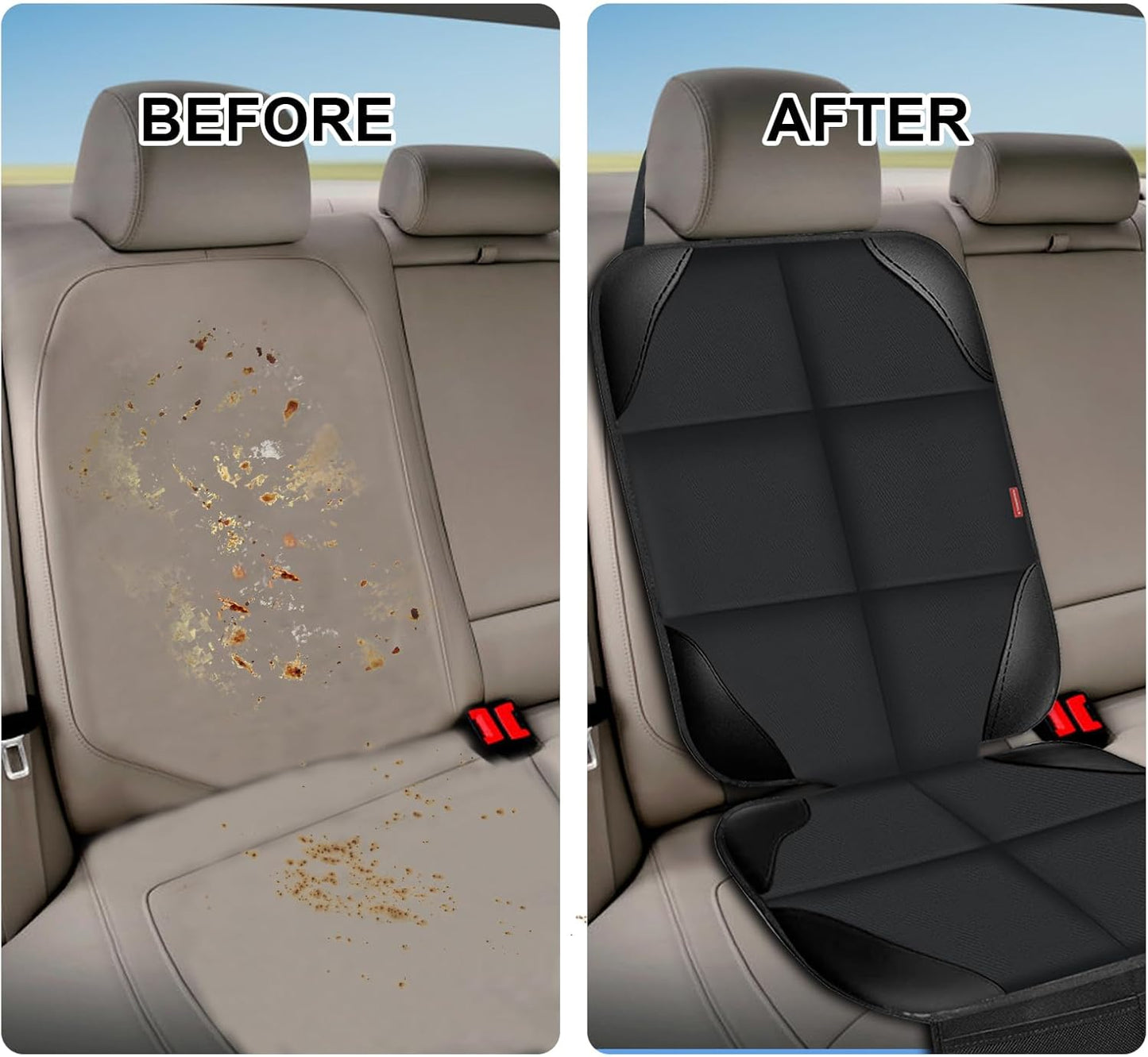 Car Seat Protector for Child,2 Pack Car Seat Cushion,Waterproof Fabric Car Seat Covers for Non-Slip Backing Mesh Pockets for Baby,Pet,SUV, Sedan and Trunk(Black)