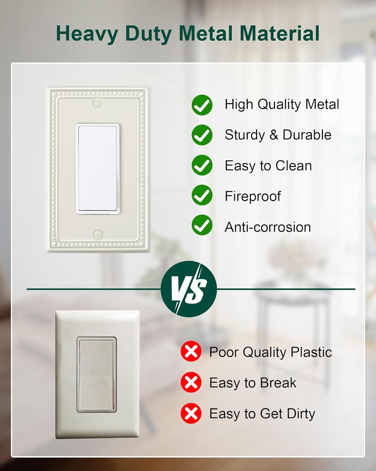 2-Pack Decorator Outlet Cover Plate, Decorative Switch Plates and Outlet Covers, Light Almond Metal Wall Plates for Electrical Outlets, Receptacle, GFCI Outlet, Dimmer Switch