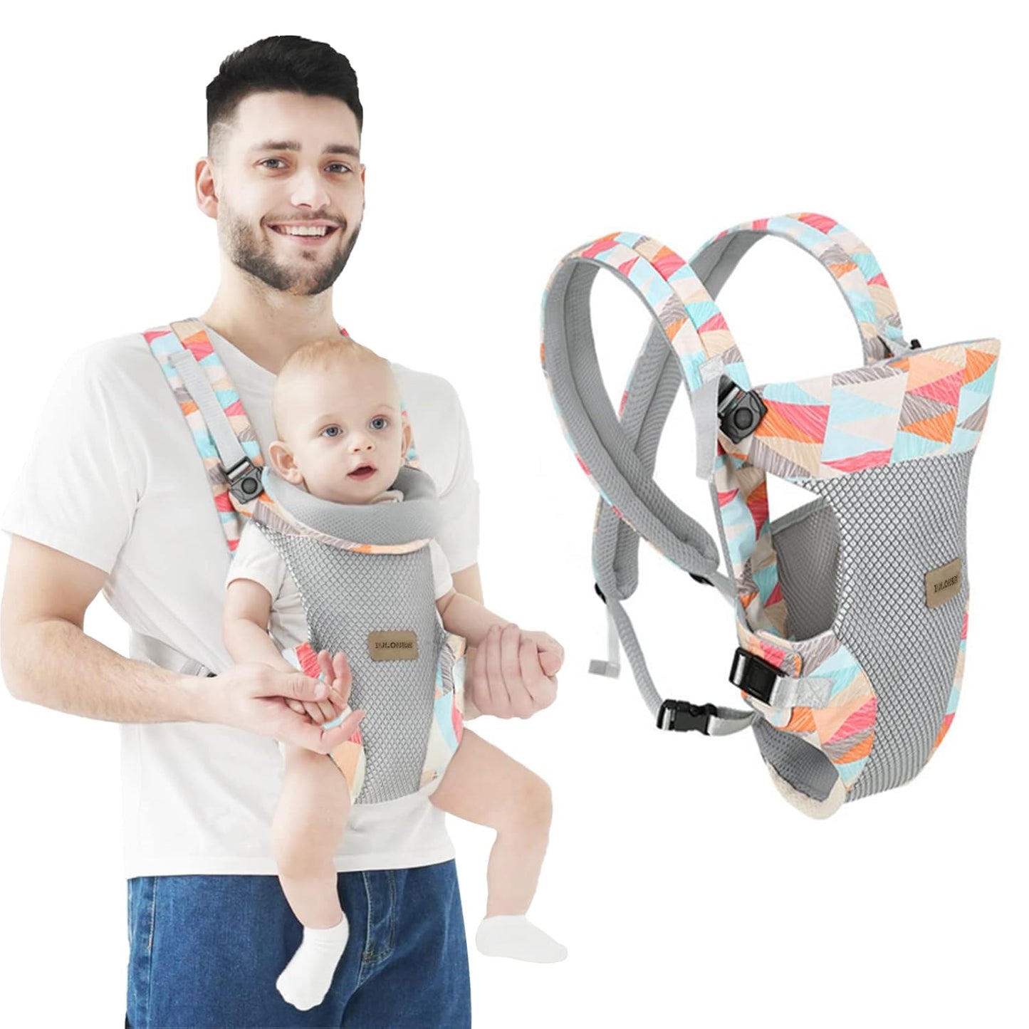 IULONEE Baby Carrier, Embrace Cozy 4-in-1 Infant Carrier Ergonomic Adjustable Holder Portable Convertible Front and Back Backpack Carry for Infants Toddlers Babies Girl and Boy 7-45 Pounds (Colorful)