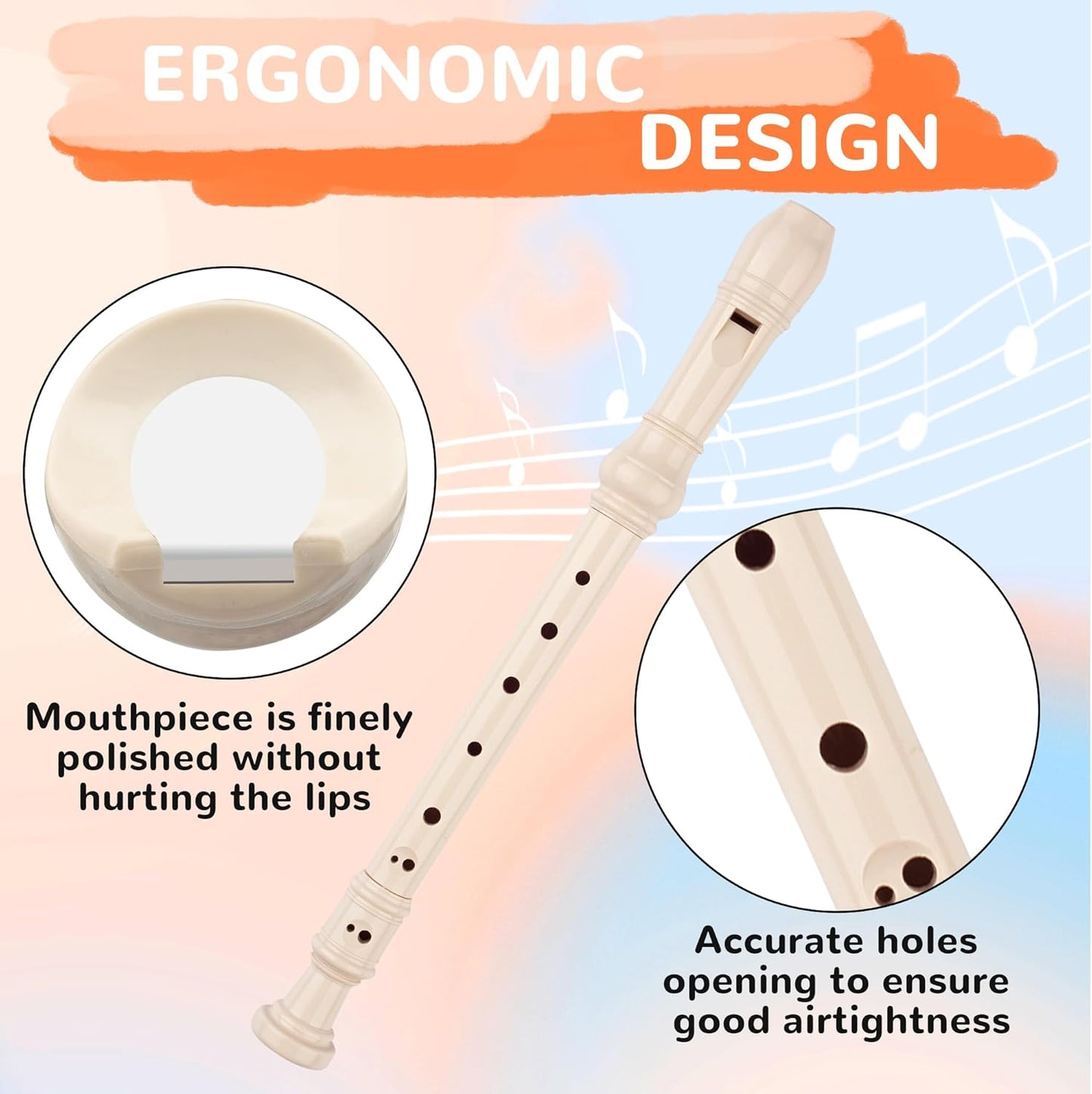 8-Hole Soprano Descant Recorder Baroque Style Kids Music Flute with Cleaning Rod & Case Bag for School Student Home Entertainment - Beige