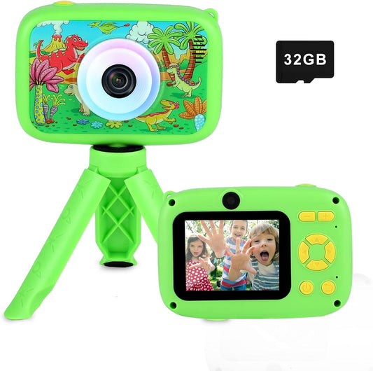 SUZIYO Kids Video Camera with Stand, Best Christmas Birthday Gifts Toys for Children, Toddlers Selfie Digital Camcorder 1080P 2.4 Inch HD for Age 4-9 Years Old Boys Girls with 32G SD Card, Green