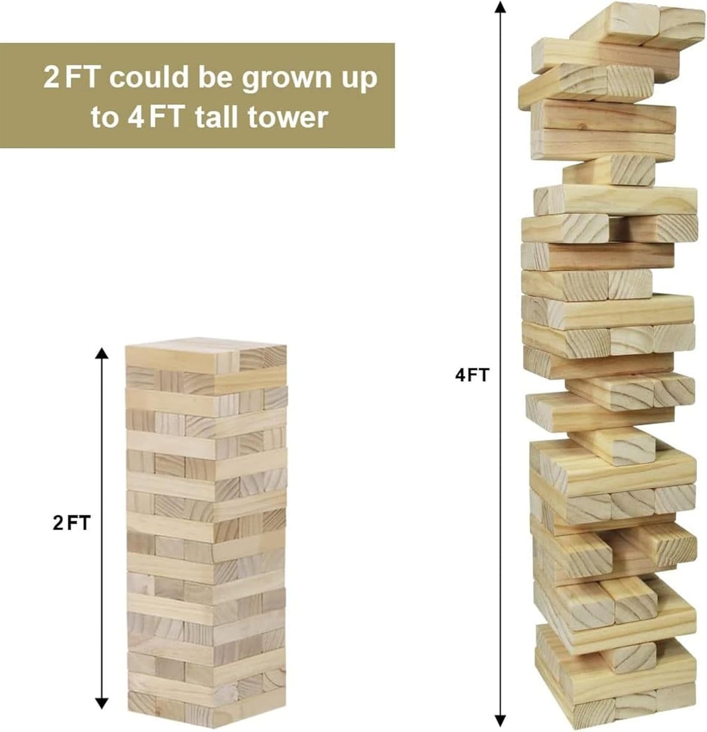 Juegoal 54 Piece Giant Tumble Tower, Wooden Block Game with Gameboard, Canvas Bag for Outdoor Yard Playing,6.9 x 6.9 x 24 Inches