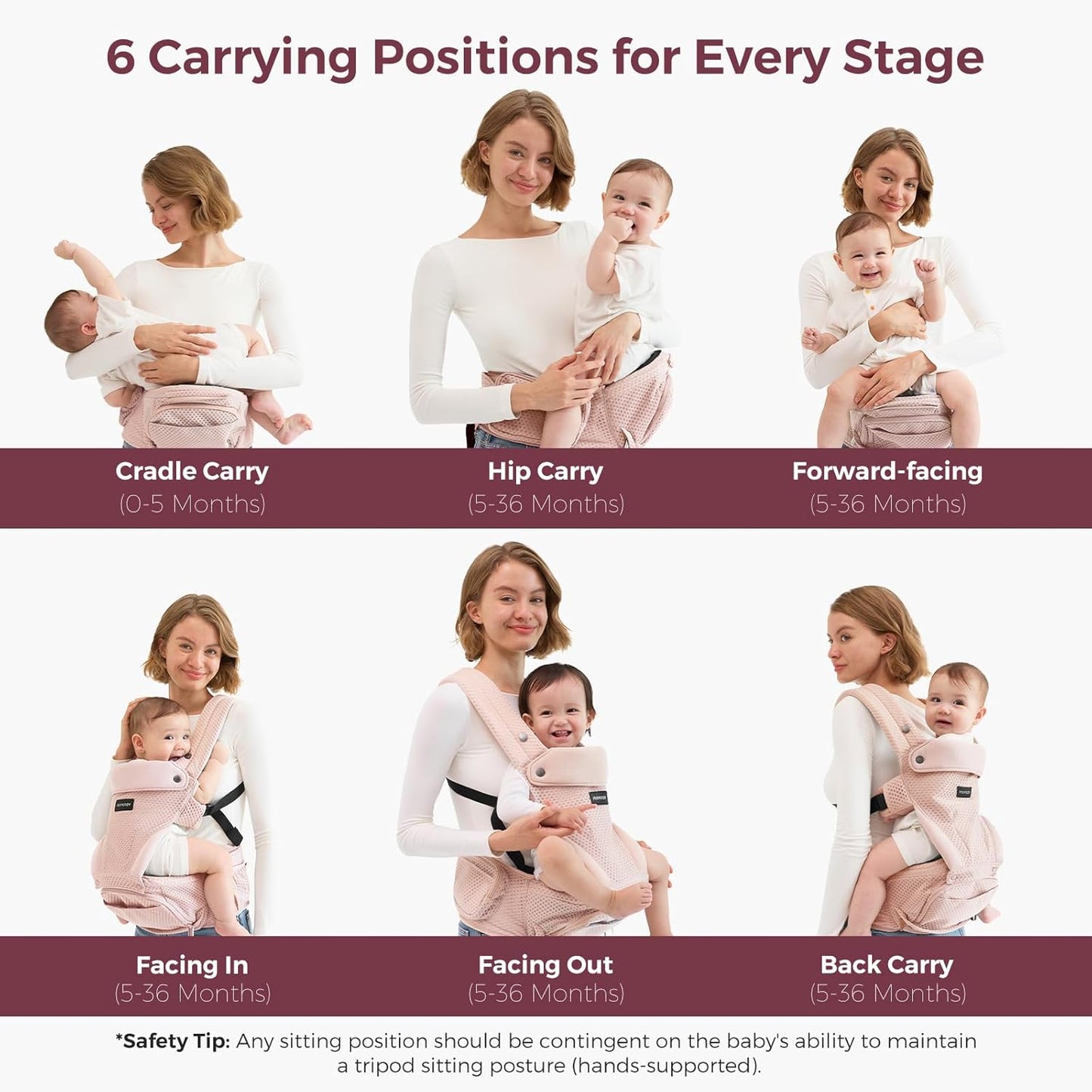 Momcozy Baby Carrier with Hip Seat, 2-in-1 Forward-Facing Carry for Active Babies, Detachable Hands-Free Carrier up to 44lbs, Breathable Infant Carrier Fits Waist Sizes up to 45 Inches, AirMesh Pink