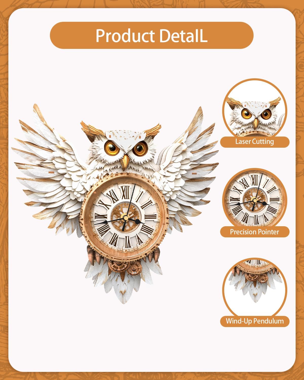 3D Wooden Puzzles for Adults,Snowy Owl DIY Clock Kit with Pendulum - Creative Gift Idea,Beginner 31 Pieces 3D Puzzles for Teens & Adults Home Decor