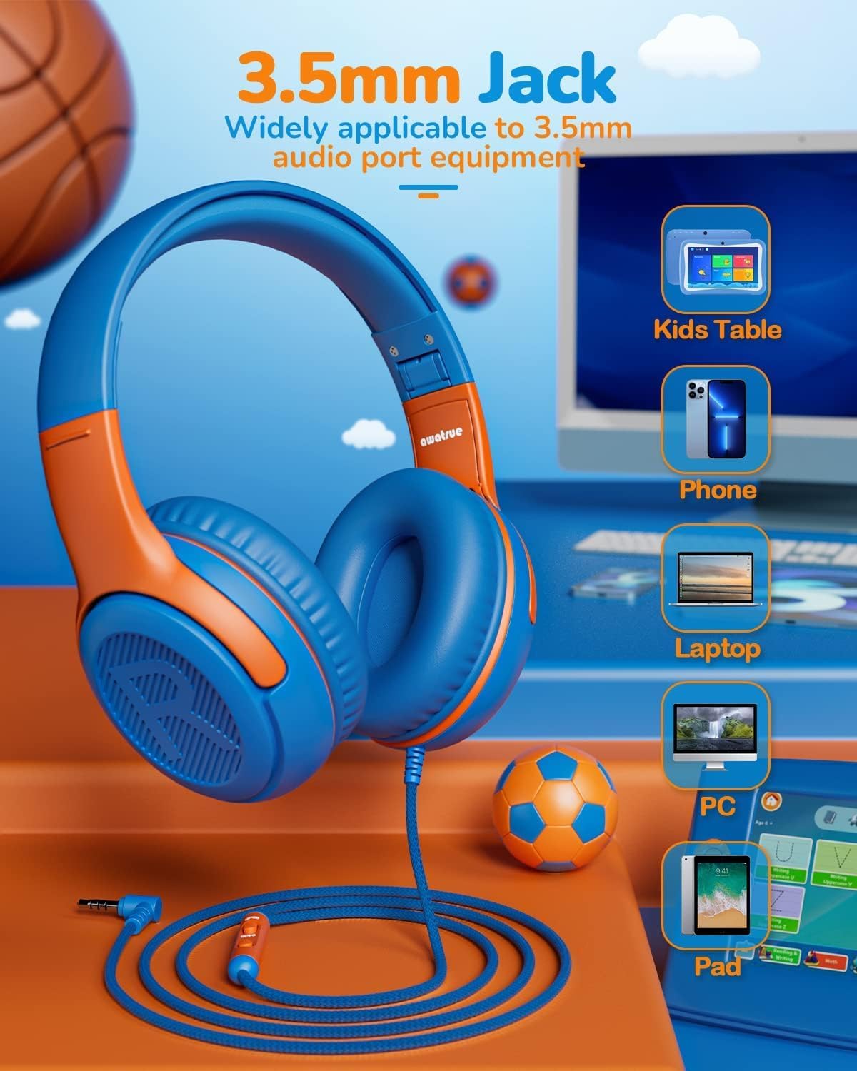 Kids Headphones with Cord - Comfortable and Durable Toddler Headphones for School and Work, Ideal Gift for Kids, Sons, Daughters Sound and Safe Listening Experience