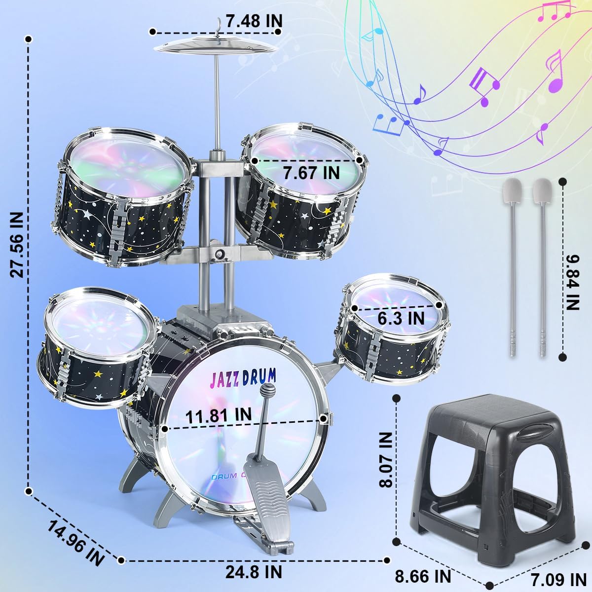 Kids Drum Set for Toddlers 1-3, Upgraded Jazz Drum Set for Kids, Musical Instrument Toys & Lights & All Plastic, Percussion Beginner kit for Boys Girls Toddlers Aged 3-5 5-7