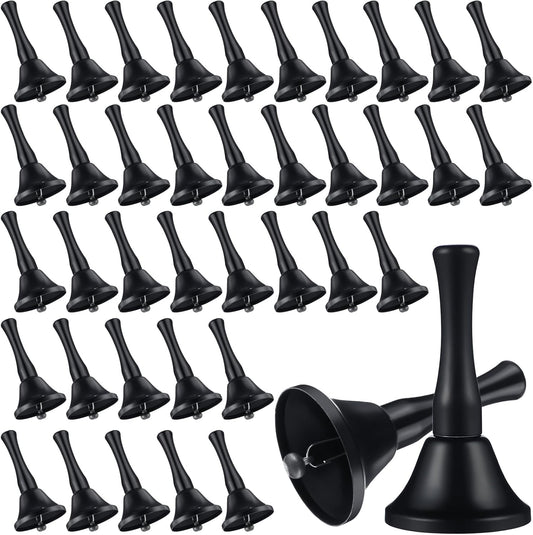 Yeshone 50 Pcs Hand Steel Call Bells Bulk Wedding Dinner Service Bells with Wood Handles for the Sick Elderly Alert Classroom Alarm, 1.97 x 3.66 Inches (Black)