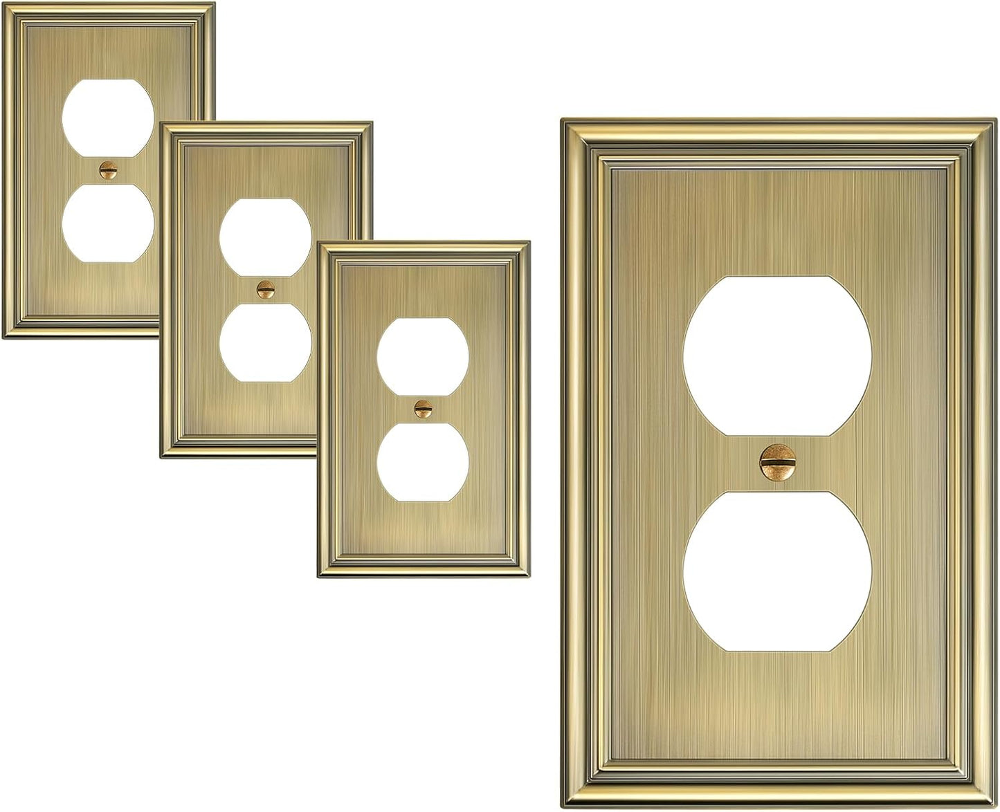 4-Pack Duplex Outlet Covers, Decorative Wall Plates for Electrical Outlets, Antique Brass Switch Plates and Outlet Covers, Durable Zinc Alloy Receptacle Cover, Corrosion Resistant