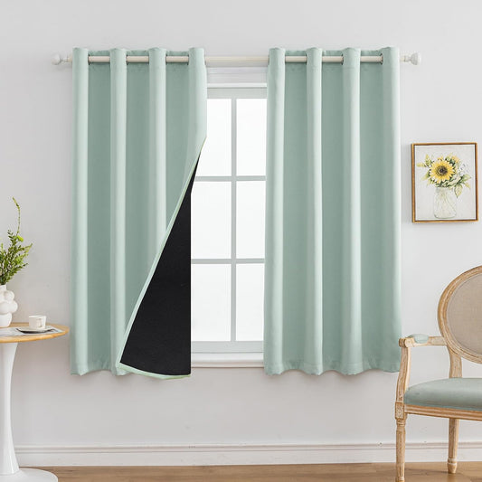 Anytime 100% Blackout Curtain Set, Thermal Insulated & Energy Efficiency Window Draperies for Guest Room, Full Shading Panels for Shift Worker and Light Sleepers（Light Blue, 2 Panels, 52W x 63L）