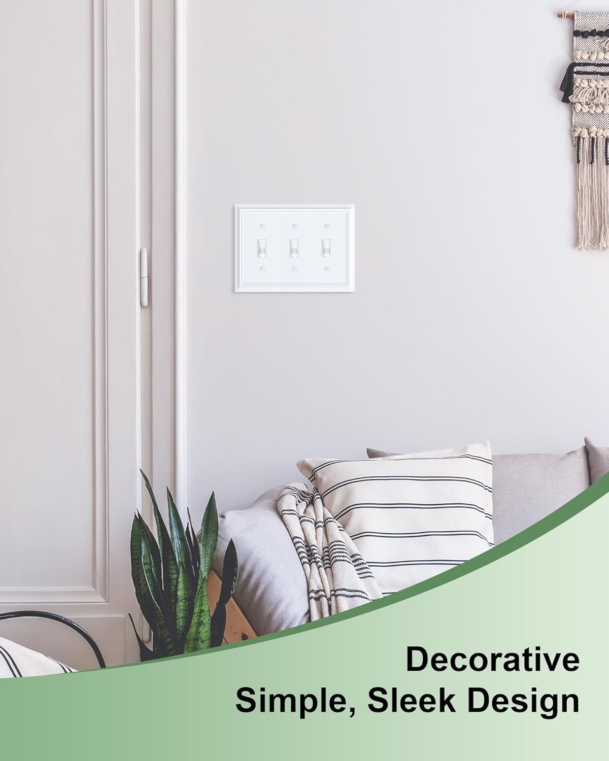 2-Pack Triple Toggle Light Switch Cover Plate, Durable Natural Bamboo Fiber Decorative Switch Plate Covers, Pure White 3 Gang Wall Plate, Corrosion Resistant