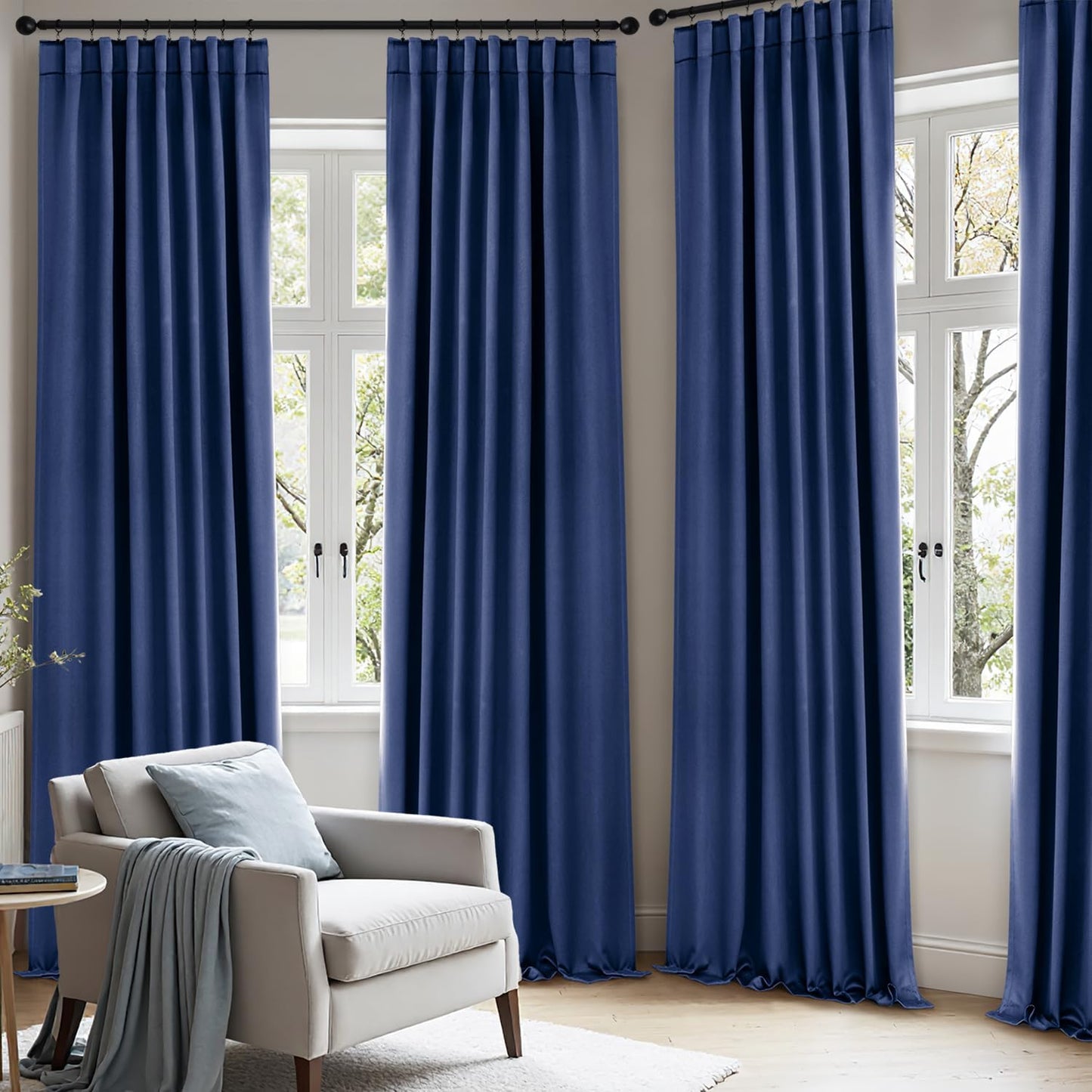 ANRODUO Back Tab Blackout Curtains for Bedroom Living Room, Rod Pocket Pinch Pleated Thermal Insulated Room Darkening Curtains 72 Inches Long 2 Panels, Navy Blue, 42 x 72 Inch